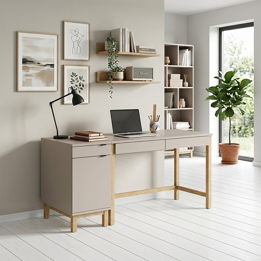 biurka Biurko B-MODEL-5 z dostawką D-MODEL-1 (szuflada i szafka), szarobeżowe