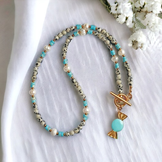 chokery NASZYJNIK candy : jaspis dalmatyński, perły, jaspis cesarski