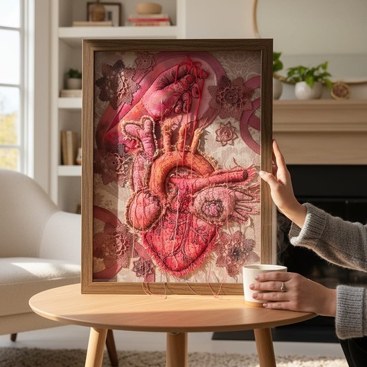 obrazy Obraz haftowany serce anatomiczne i dłoń 3 D.