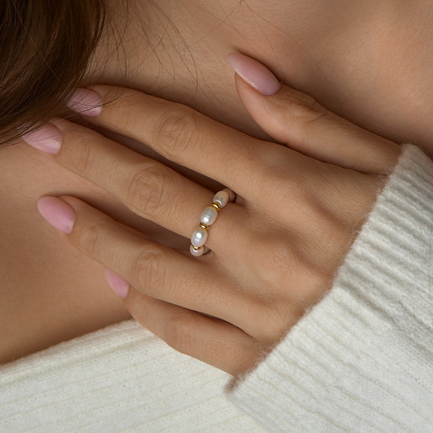 pierścionki elastyczne Pierścionek perły naturalne (na elastycznej gumce)- srebro 925 pozłacane