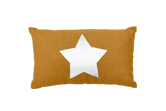 dekoracje świąteczne MUSZTARDowa poduszka BOHO ze srebrną gwiazdką