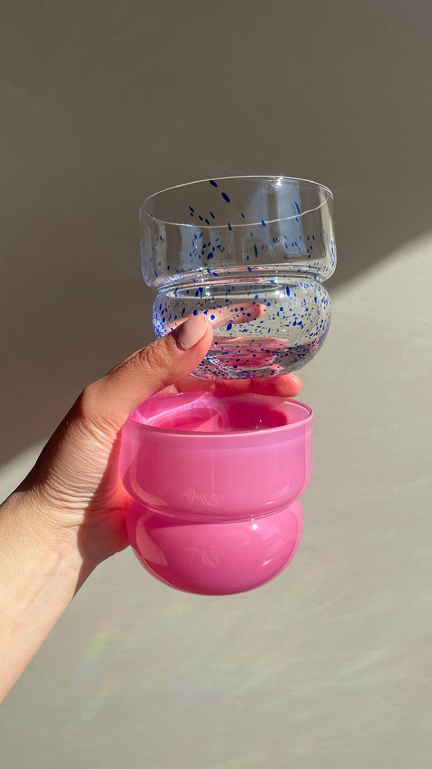 szklanki i kieliszki SZKLANKI RUNO REGULAR (2szt) malinowe + kobaltowe kropki