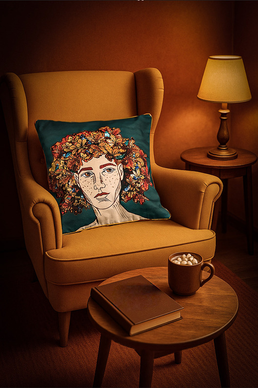 poduszki, poszewki - różne PODUSZKA dekoracyjna autorski wzór jesienne liście pomarańczowy mural