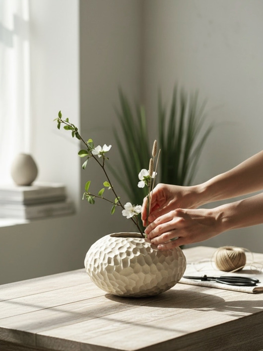 wazony Ceramiczny Wazon Rzeźbiony, Owalny Organiczny Kształt, Ceramika Wabi Sabi