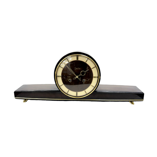 zegary Zegar Kominkowy Zentra Czarno-Złoty Mechanizm z Biciem Niemcy Lata 50. XX w.