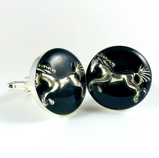 spinki do mankietów SPINKI - Golden horse - Black - koniki + Pudełko