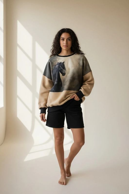 bluza bez kaptura damska Bluza oversize Asmita czarny koń kaptur rozmiar L 40