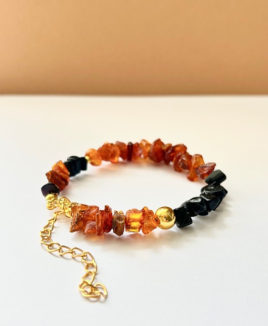 bransoletki - inne Bransoletka z bursztynem i obsydianem Amber Noir Agrafka Studio