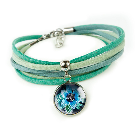 bransoletki ze szkła BLUE FLOWER bransoletka z rzemieniami