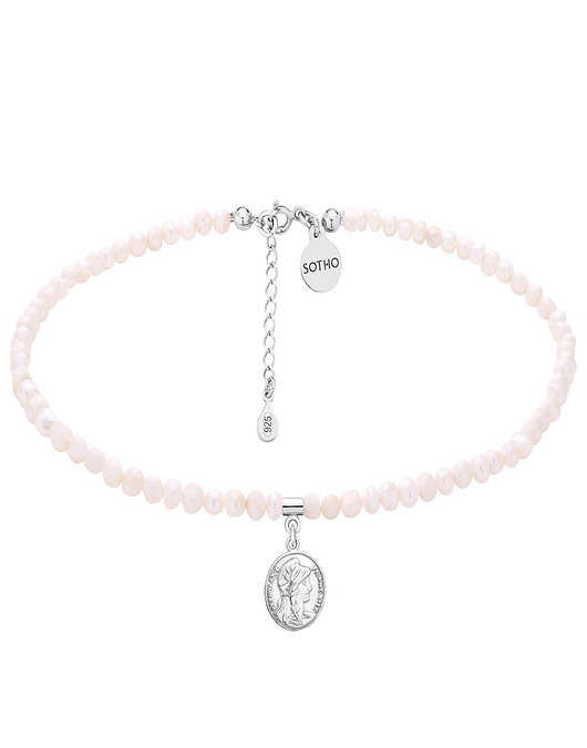 Choker z pereł naturalnych ze srebrną monetą SOTHO