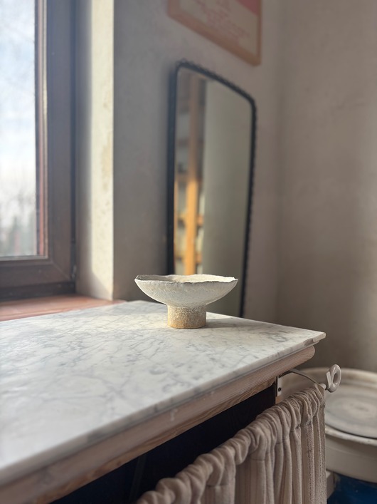 talerze, miski Ceramiczna Misa na Cokole S Rustic White Skandynawski Styl