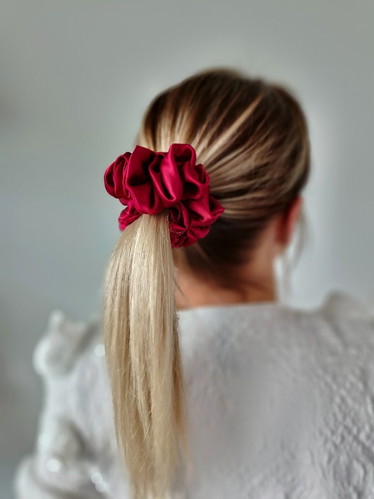 gumki do włosów Gumka jedwabna, scrunchie, frotka burgundy rose MAXI