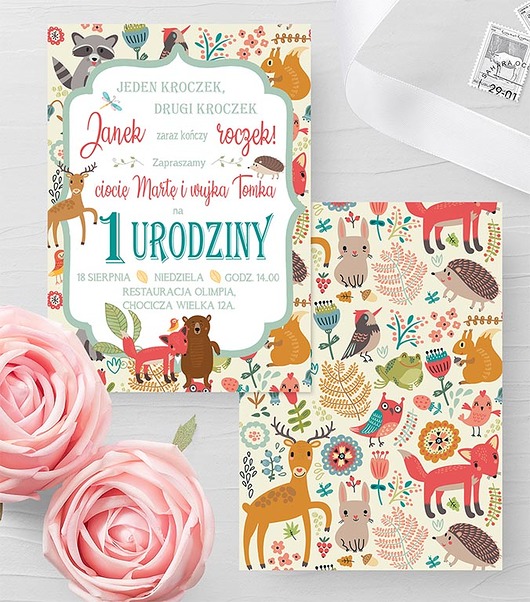 Zaproszenie na urodziny Miś w zagajniku Retro Feelings