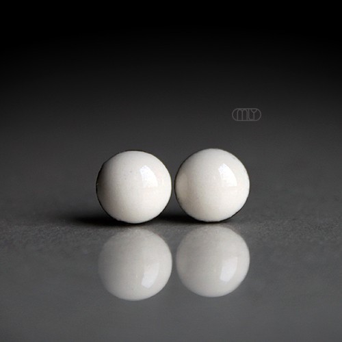 kolczyki ceramiczne Mini Milky 6mm/stal chirurgiczna/