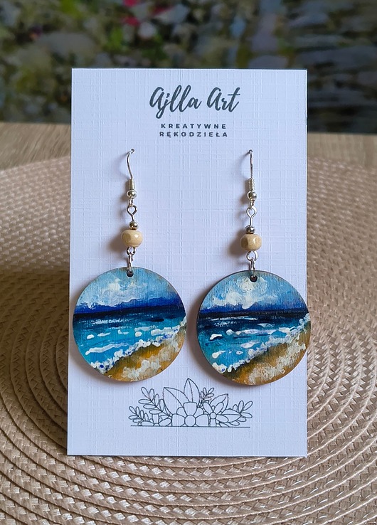 kolczyki drewniane Kolczyki malowane ręcznie morski krajobraz