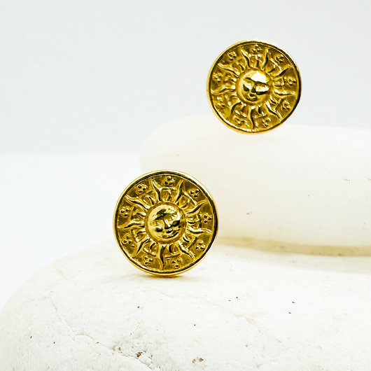 kolczyki pozłacane Złote kolczyki kółka, boho azteckie sztyfty