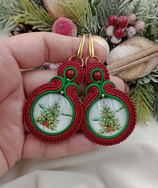 kolczyki soutache Kolczyki prezent na Mikołajki Boże Narodzenie choinka choinkowe