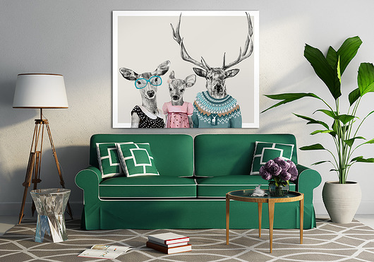 obrazy OBRAZ NA PŁÓTNIE -  100x80cm Rodzinka jeleni