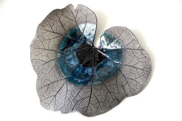 patery i talerze patera dekoracyjno BIG LEAF- czarno turkusowa