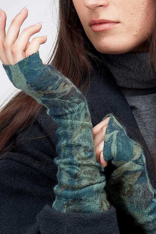 rękawiczki damskie Unikatowe Mitenki eco-print Flora Zielone