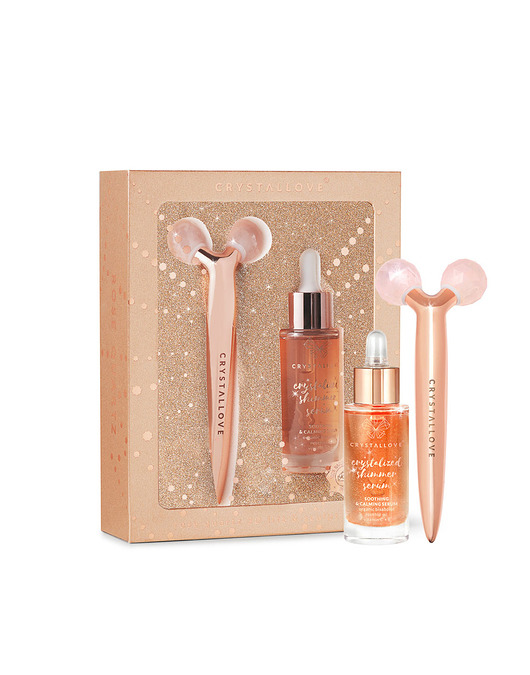 akcesoria dla niej CRYSTALLOVE Rose quartz 3D lift & sculpt set - masażer liftingujący i serum -