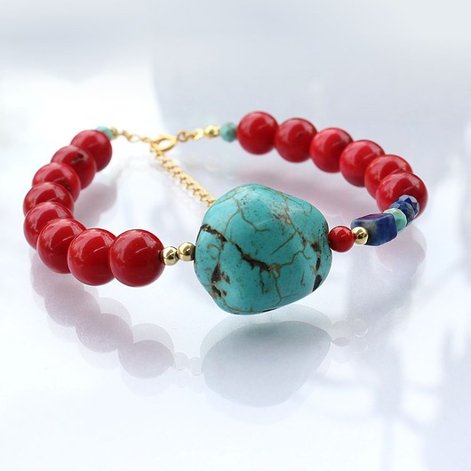 bransoletki z kamieni naturalnych Bransoleta z turkusem, koralem czerwonym, lapis lazuli