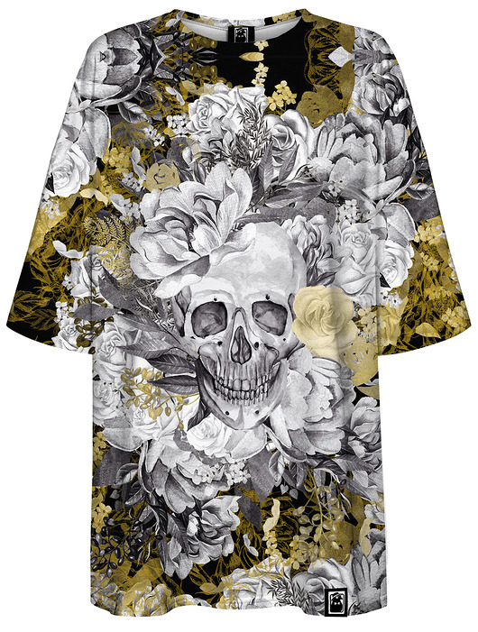t-shirt damskie DR.CROW T-shirt Damski Oversize Skull in Flower