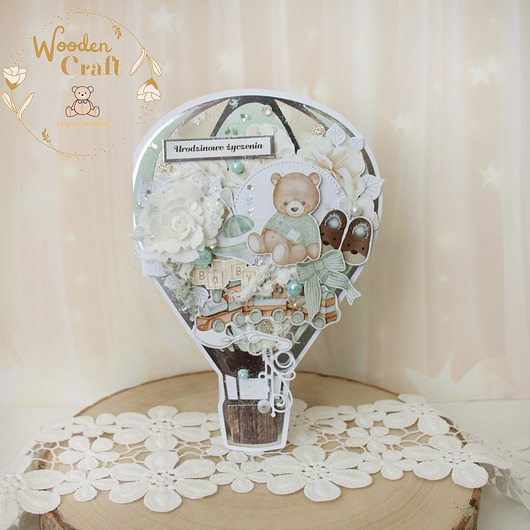 kartki scrapbooking Kartka balonik, prezent na roczek narodziny chrzest  "Little One" GOTOWA