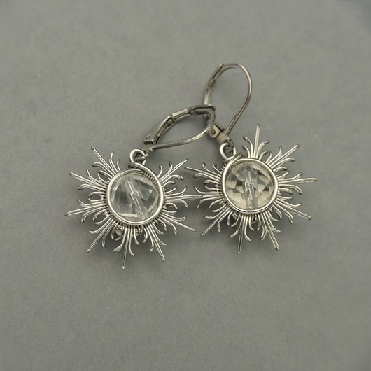kolczyki wire wrapping Kolczyki słońce kryształ górski wire wrapping słoneczka
