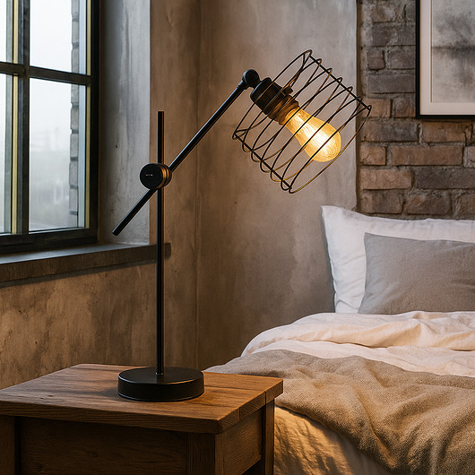 lampy stołowe Regulowana lampa biurkowa z drucianym kloszem NEAPOL LOFT w stylu industrialnym
