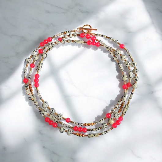 korale UNIKATOWY sznur kamieni 120cm : naszyjnik : jaspis i poziomka