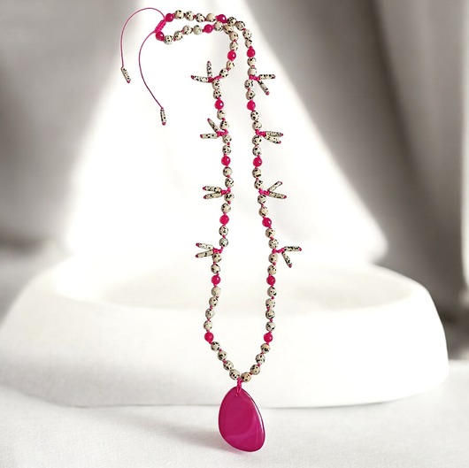 wisiory UNIKATOWY naszyjnik supełkowany : agat i jaspis dalmatyński : naszyjnik fuksja