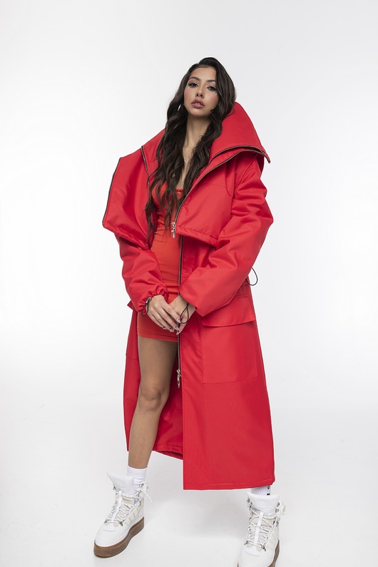 płaszcze damskie Parka Longline Collar Vest Oversize red