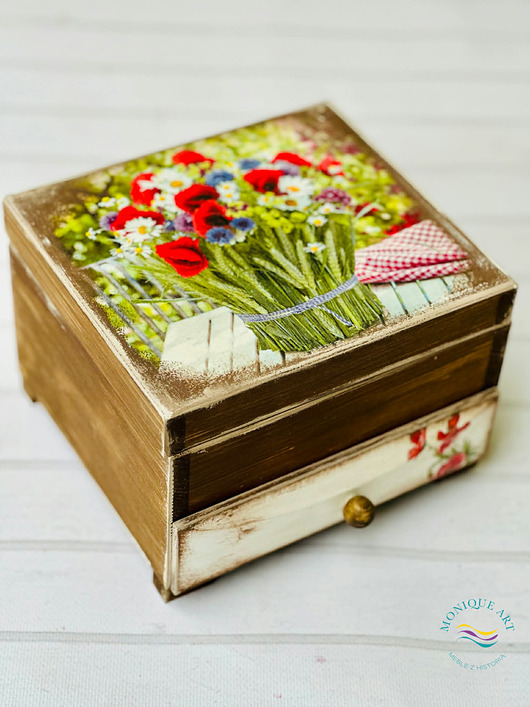 pojemniki na biżuterię Toaletka z lusterkiem, naturalne drewno, polne kwiaty, prezent