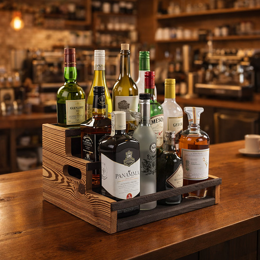 skrzynki, kufry i pudła Przenośny regał John Paddle na butelki z drewna sosnowego z uchwytami - Burned