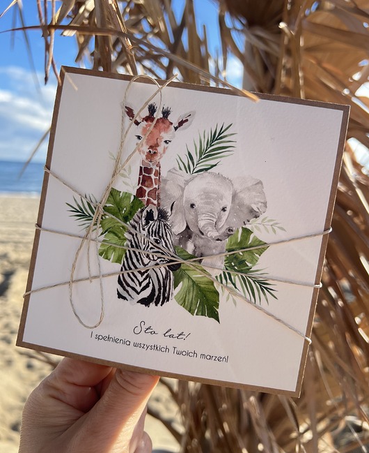 kartki scrapbooking Ręcznie robiona kartka urodzinowa dla dziecka zwierzęta safari