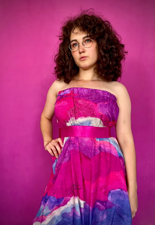 spódnice midi SPÓDNICA 2w1 rozkloszowana z gumką, autorski wzórCHMURY róż (100% wiskoza)