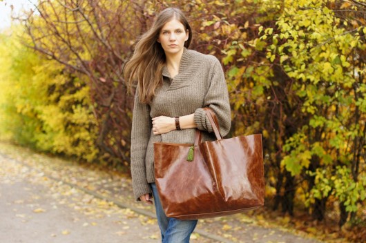 Duża tote oversized brąz patkas