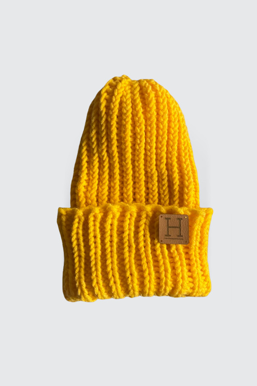 czapki damskie Czapka beanie z wełny merynosa handmade ŻÓŁTY