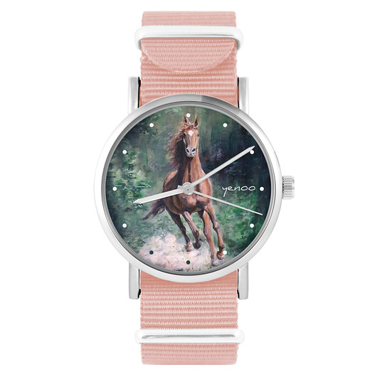 zegarki damskie Zegarek - Koń, las - brzoskwiniowy róż