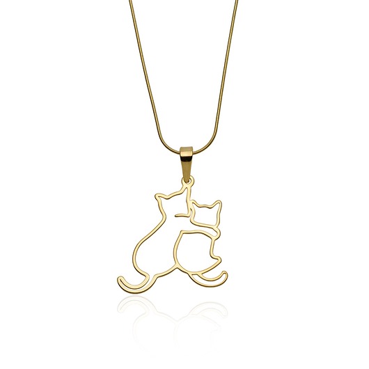 złote naszyjniki Naszyjnik srebro pozłacane - DWA KOTKI, KOTY, KOTECZKI