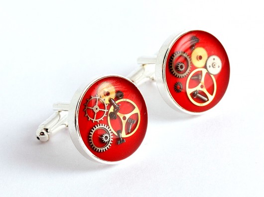 spinki do mankietów Spinki Steam dram Red - Unikatowe trybiki