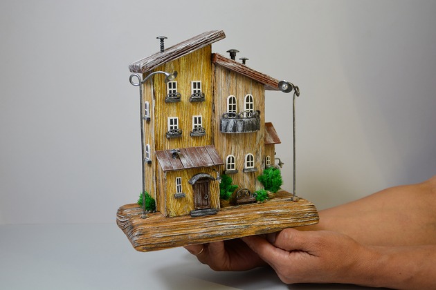 figurki i rzeźby Ręcznie robiony rustykalny drewniany domek