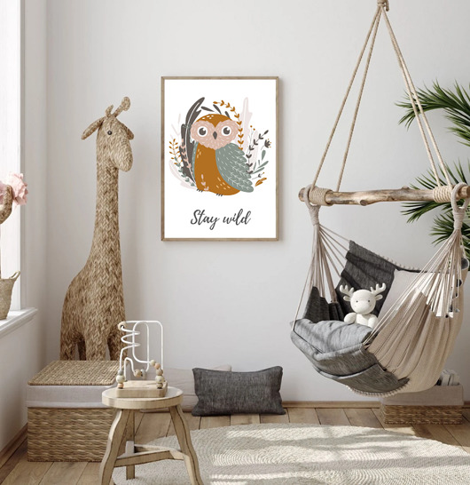 grafiki i ilustracje PLAKAT sowa dla dziecka stay wild