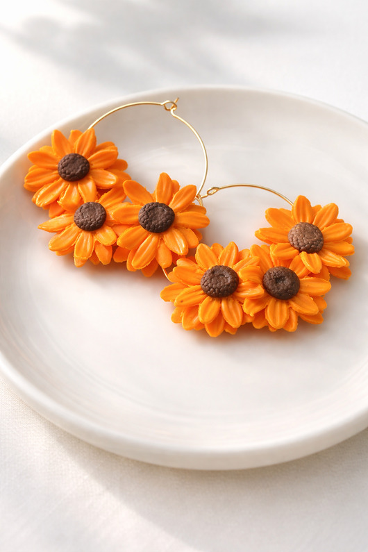 kolczyki z masy plastycznej Kolczyki słoneczniki handmade Polska polimerowa glina