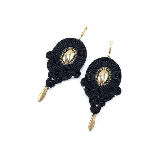 kolczyki soutache Kolczyki sutasz złoto czarne wieczorowe z hematytem Livia