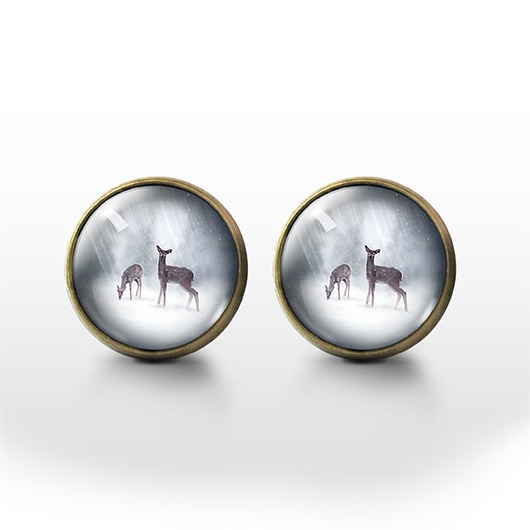 kolczyki szklane Kolczyki sztyfty - Sarenki - brąz