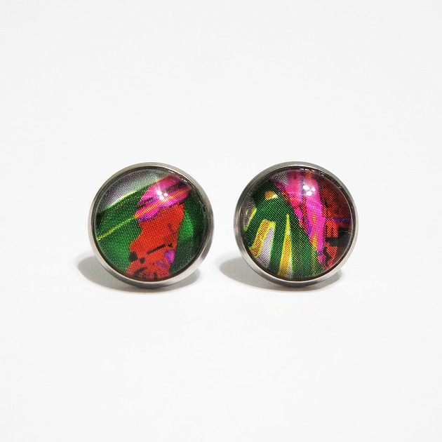 kolczyki szklane Kolczyki - Zielone, fuksja - stal