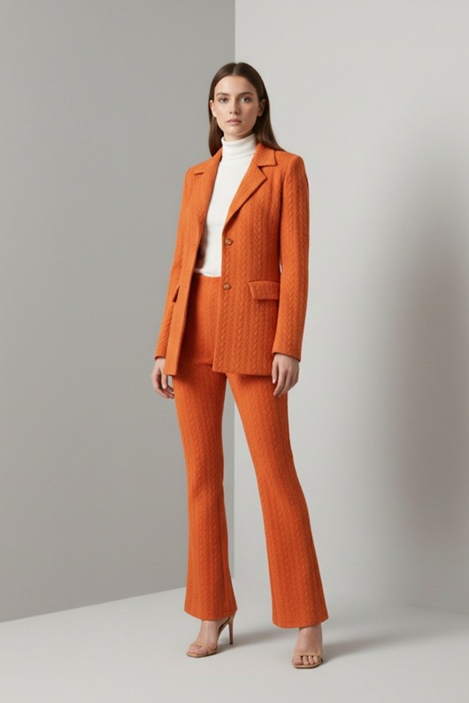 komplety damskie Pomarańczowy garnitur z wzorem warkocza