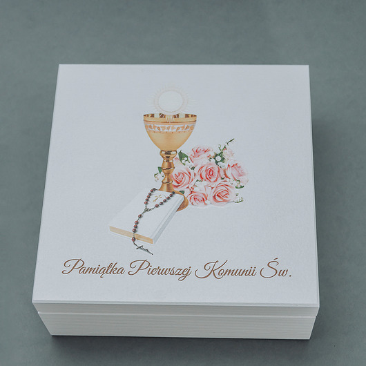 komunia - pozostałe Eleganckie Pudełko na Różaniec z Twoją Dedykacją I Komunia Św.